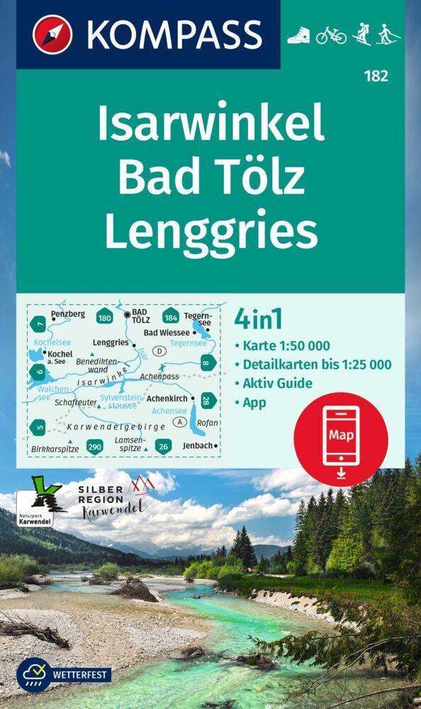 KOMPASS Wanderkarte 182 Isarwinkel, Bad Tölz, Lenggries 1:50.000 main product photo