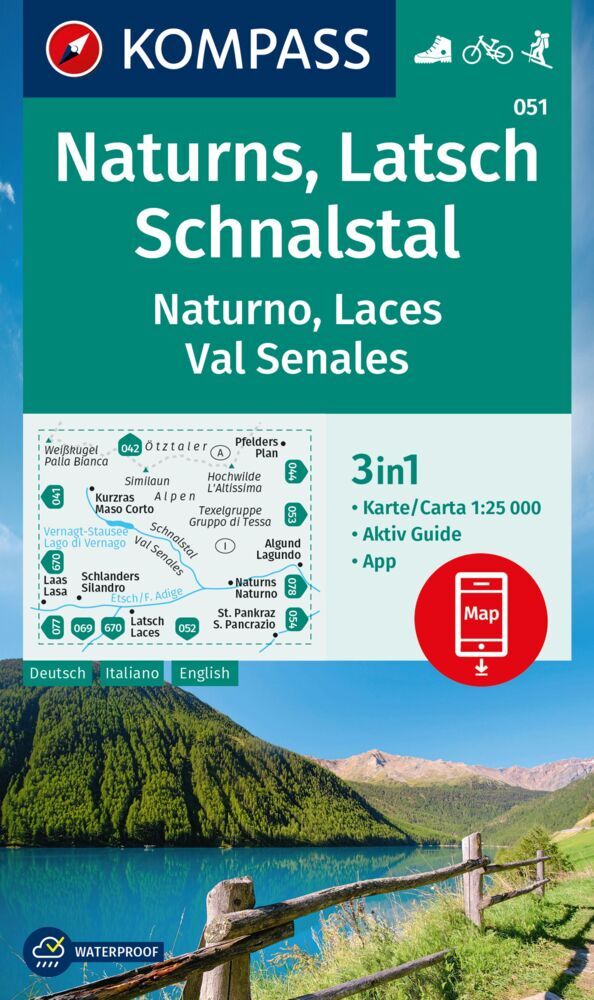 KOMPASS Wanderkarte 051 Naturns, Latsch, Schnalstal / Naturno, Laces, Val Senales 1:25.000 main product photo