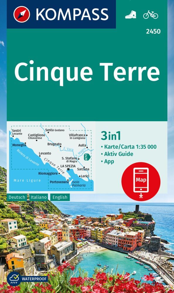 KOMPASS Wanderkarte 2450 Cinque Terre 1:35.000 main product photo