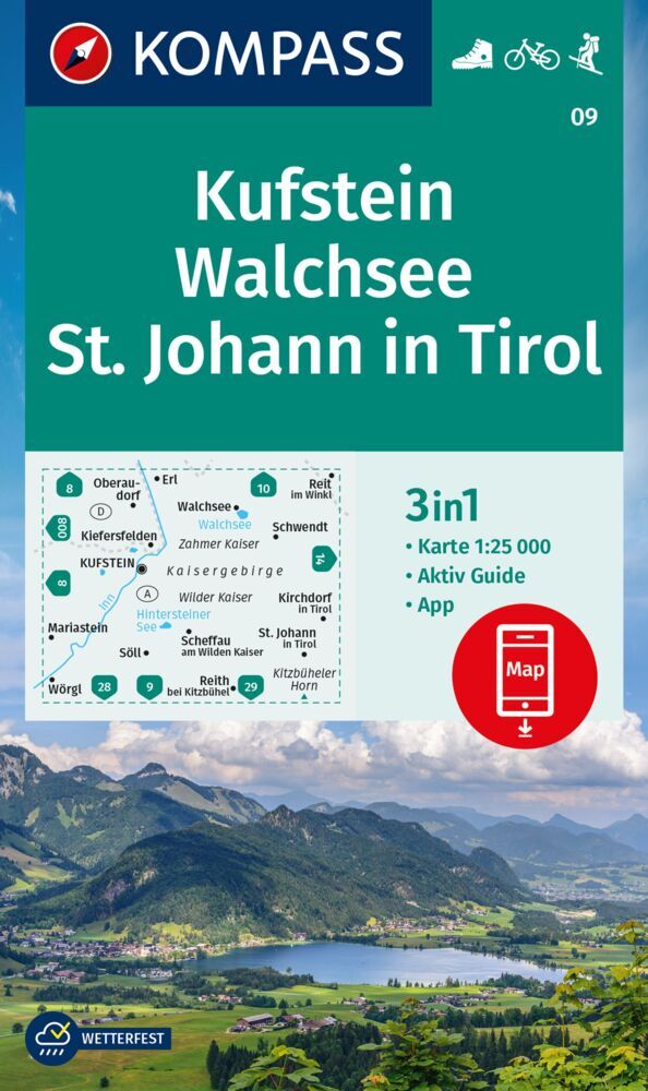 KOMPASS Wanderkarte 09 Kufstein, Walchsee, St. Johann in Tirol 1:25.000 main product photo