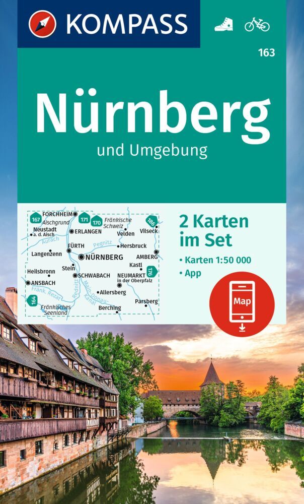 KOMPASS Wanderkarten-Set 163 Nürnberg und Umgebung (2 Karten) 1:50.000 main product photo