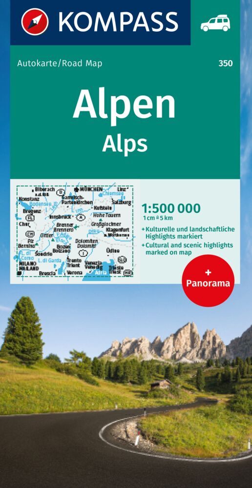 KOMPASS Autokarte Alpen, Alps, Alpi, Alpes 1:500.000 main product photo