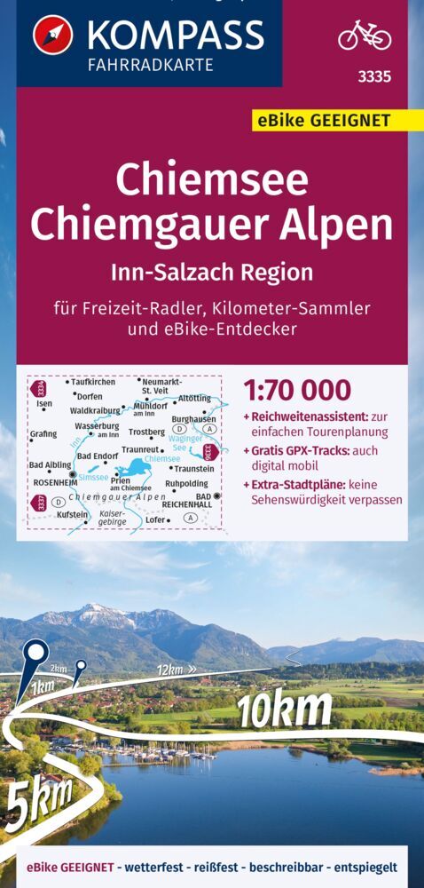 KOMPASS Fahrradkarte 3335 Chiemsee - Chiemgauer Alpen 1:70.000 main product photo