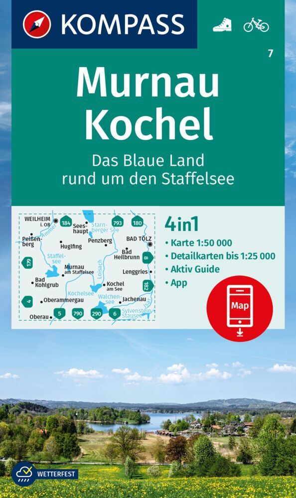 KOMPASS Wanderkarte 7 Murnau, Kochel - Das blaue Land rund um den Staffelsee 1:50.000 main product photo