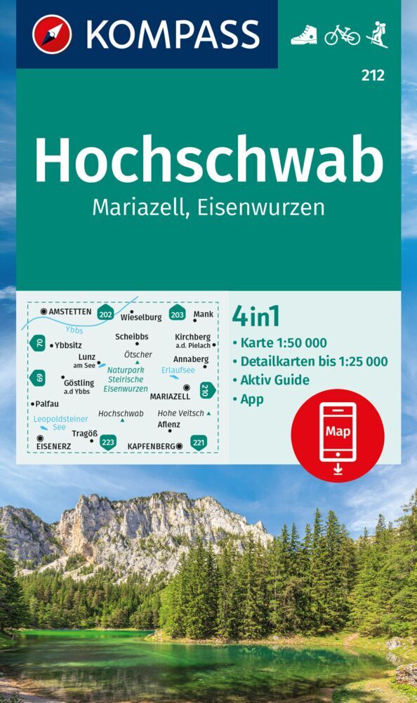KOMPASS Wanderkarte 212 Hochschwab, Mariazell, Eisenwurzen 1:50.000 main product photo