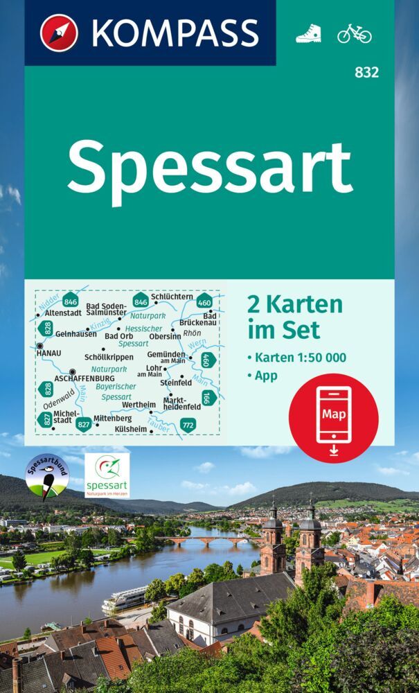 KOMPASS Wanderkarten-Set 832 Spessart (2 Karten) 1:50.000 main product photo
