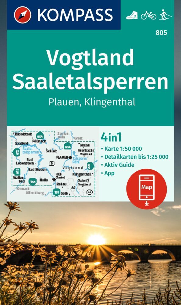 KOMPASS Wanderkarte 805 Vogtland, Saaletalsperren, Plauen, Klingenthal 1:50.000 main product photo