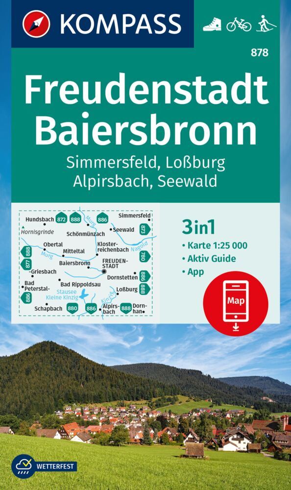 KOMPASS Wanderkarte 878 Freudenstadt, Baiersbronn, Simmersfeld, Loßburg, Alpirsbach 1:25.000 main product photo