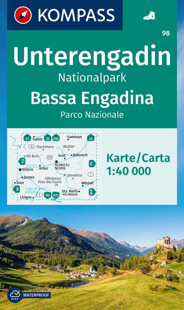 KOMPASS Wanderkarte 98 Unterengadin, Nationalpark / Bassa Engadina, Parco Nazionale 1:40.000 main product photo