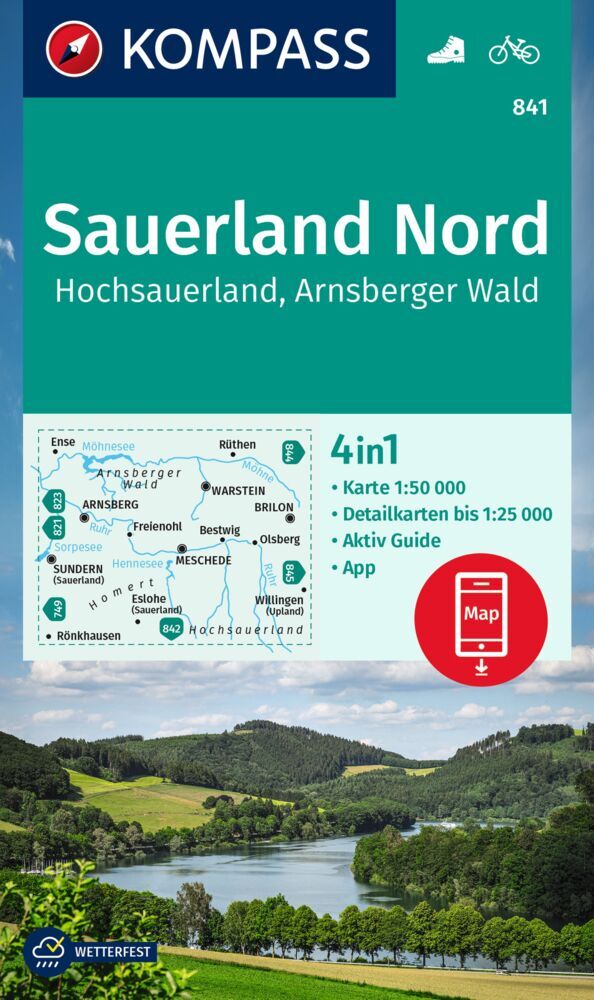 KOMPASS Wanderkarte 841 Sauerland Nord, Hochsauerland, Arnsberger Wald 1:50.000 main product photo