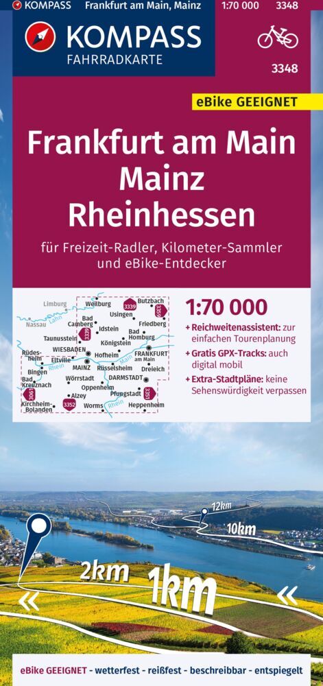 KOMPASS Fahrradkarte 3348 Frankfurt a.M., Mainz, Rheinhessen 1:70.000 main product photo