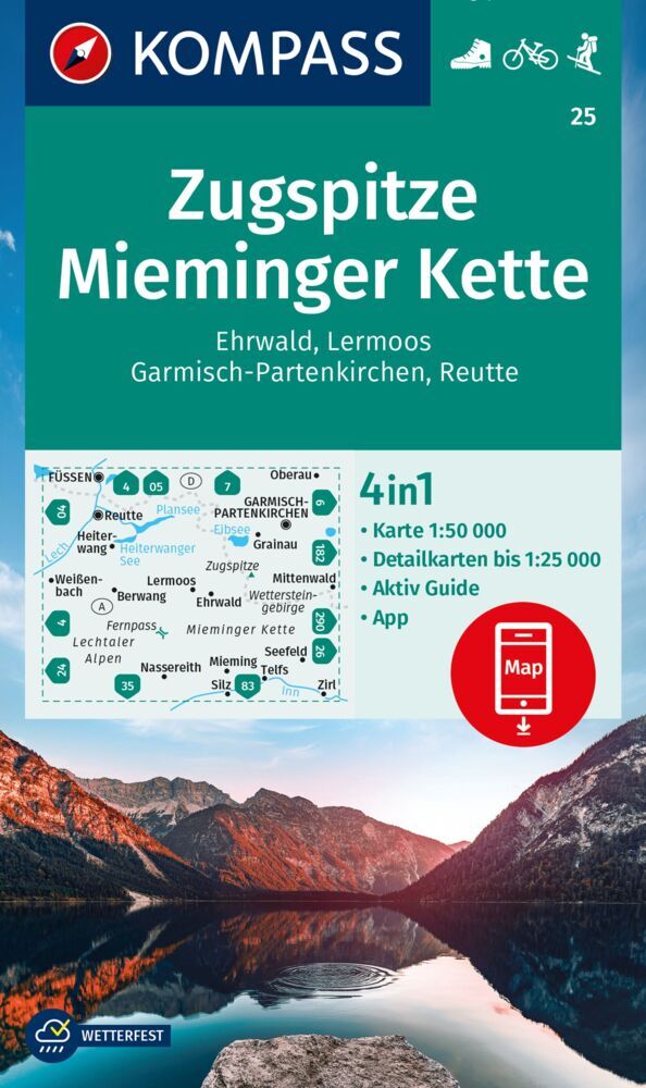 KOMPASS Wanderkarte 25 Zugspitze, Mieminger Kette, Ehrwald, Lermoos, Garmisch-Partenkirchen, Reutte 1:50.000 main product photo