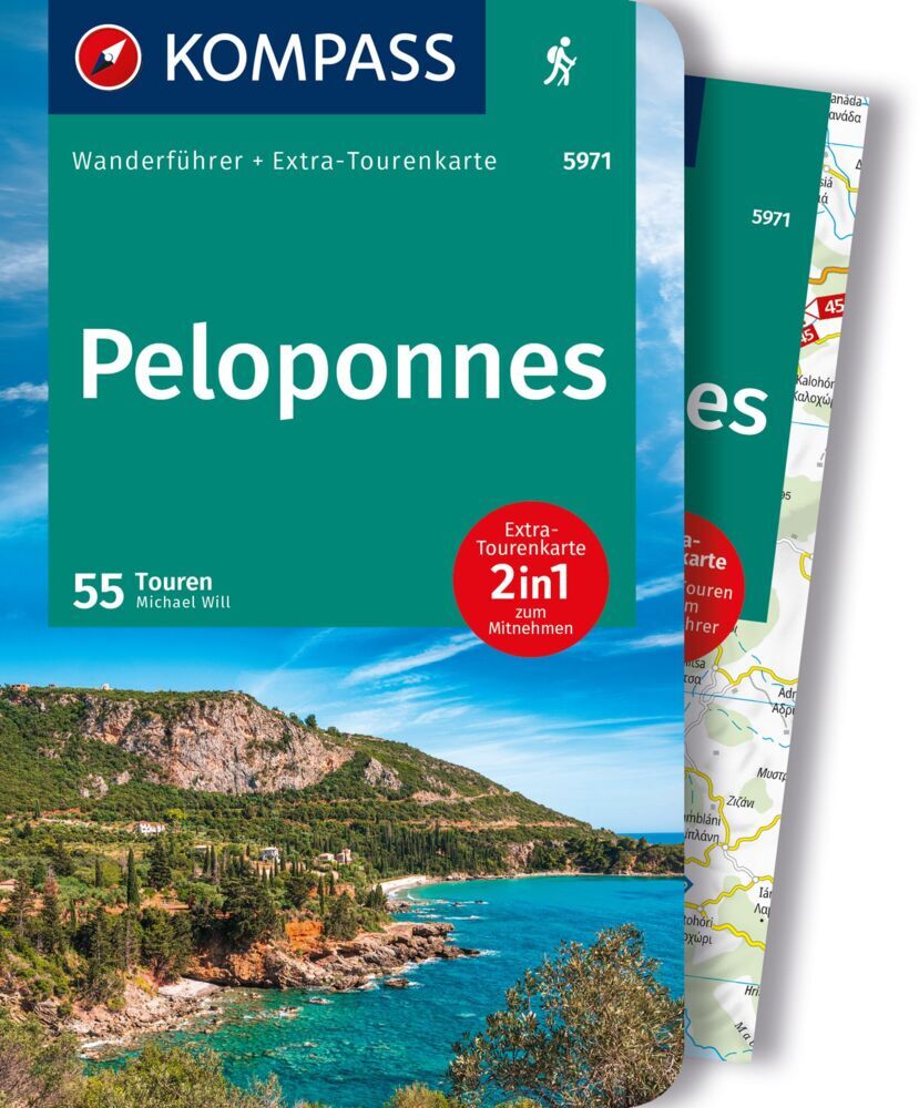 KOMPASS Wanderführer Peloponnes, 55 Touren mit Extra-Tourenkarte main product photo