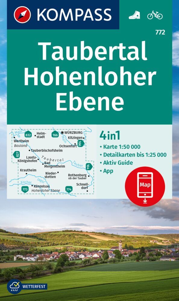 KOMPASS Wanderkarte 772 Taubertal, Hohenloher Ebene 1:50.000 main product photo