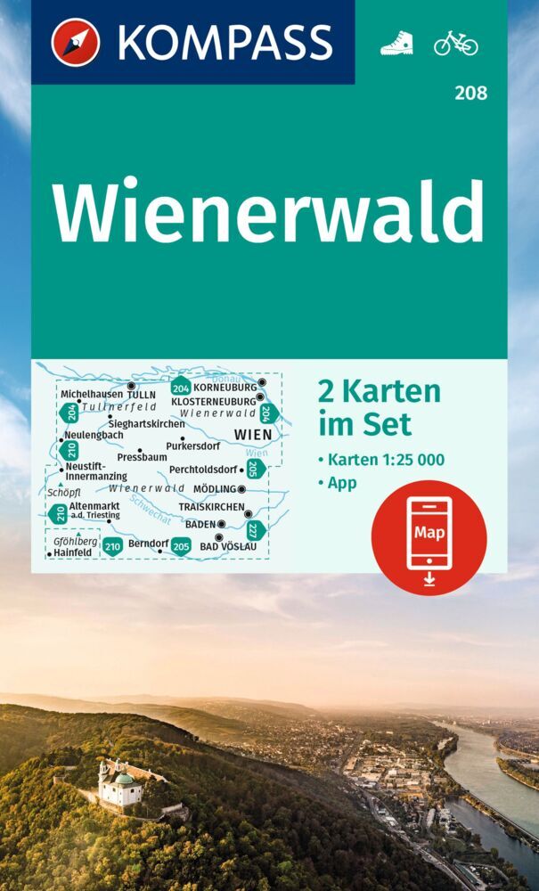 KOMPASS Wanderkarten-Set 208 Wienerwald (2 Karten) 1:25.000 main product photo