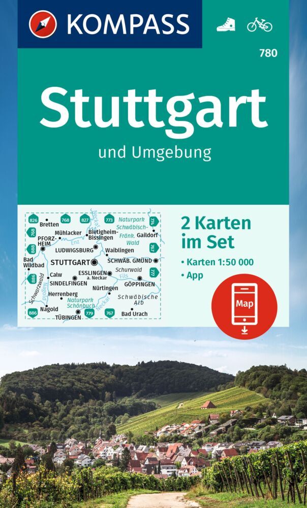 KOMPASS Wanderkarten-Set 780 Stuttgart und Umgebung (2 Karten) 1:50.000 main product photo