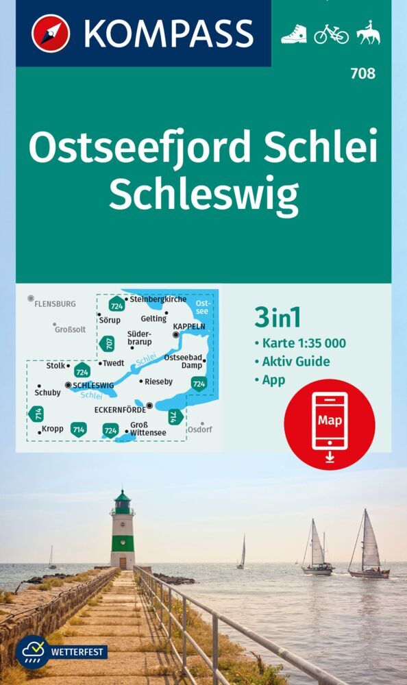 KOMPASS Wanderkarte 708 Ostseefjord Schlei, Schleswig 1:35.000 main product photo