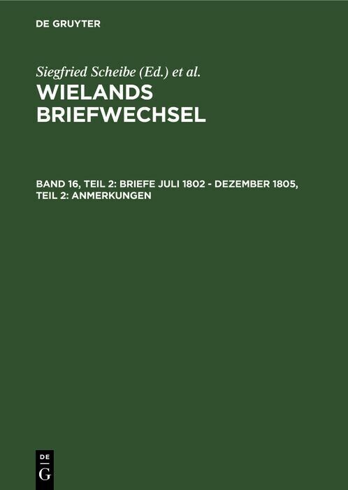 Briefe Juli 1802 - Dezember 1805, Teil 2: Anmerkungen main product photo