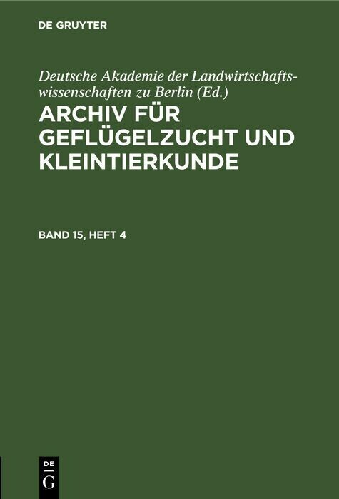 Archiv für Geflügelzucht und Kleintierkunde. Band 15, Heft 4 main product photo