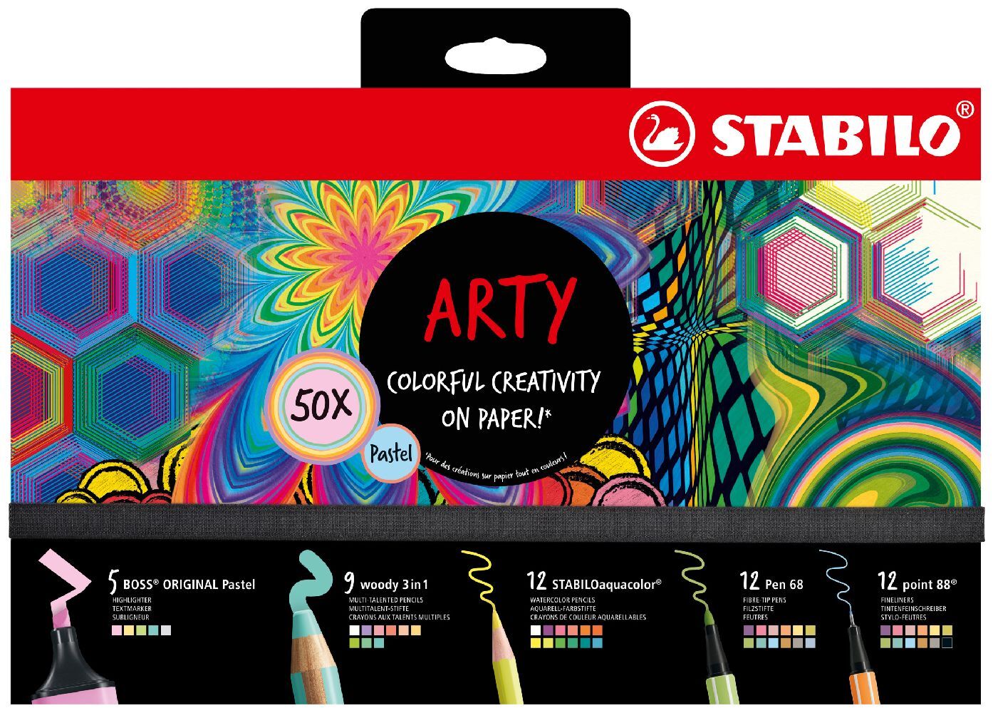 STABILO ARTY" 50er Kreativ Set Pastel (BOSS Original/woody 3 in 1/STABILOaquacolor/Pen 68/point 88) main product photo