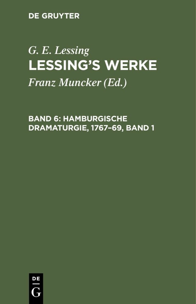 Hamburgische Dramaturgie, 1767-69, Band 1 main product photo