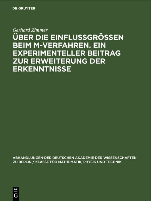 Über die Einflussgrössen beim M-Verfahren. Ein experimenteller Beitrag zur Erweiterung der Erkenntnisse main product photo