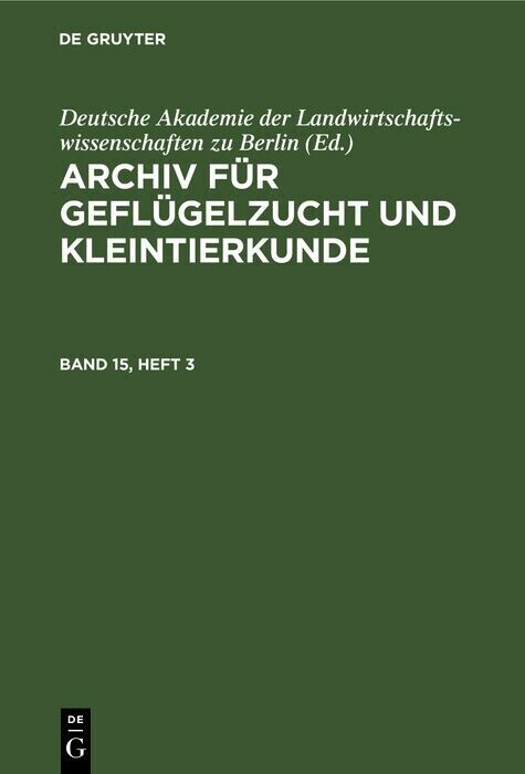 Archiv für Geflügelzucht und Kleintierkunde. Band 15, Heft 3 main product photo