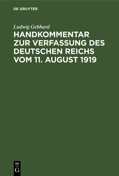 Handkommentar zur Verfassung des Deutschen Reichs vom 11. August 1919 main product photo