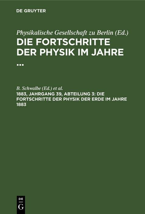 Die Fortschritte der Physik der Erde im Jahre 1883 main product photo