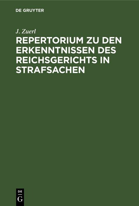 Repertorium zu den Erkenntnissen des Reichsgerichts in Strafsachen main product photo