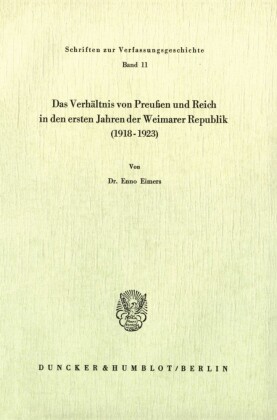 Das Verhältnis von Preußen und Reich in den ersten Jahren der Weimarer Republik (1918 - 1923).