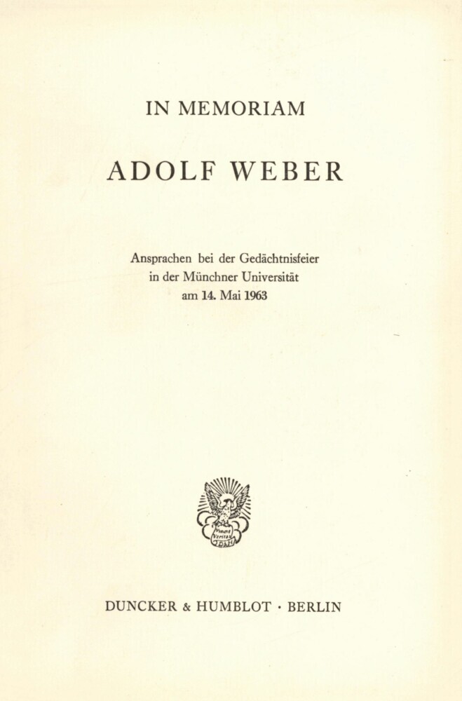In memoriam Adolf Weber. main product photo