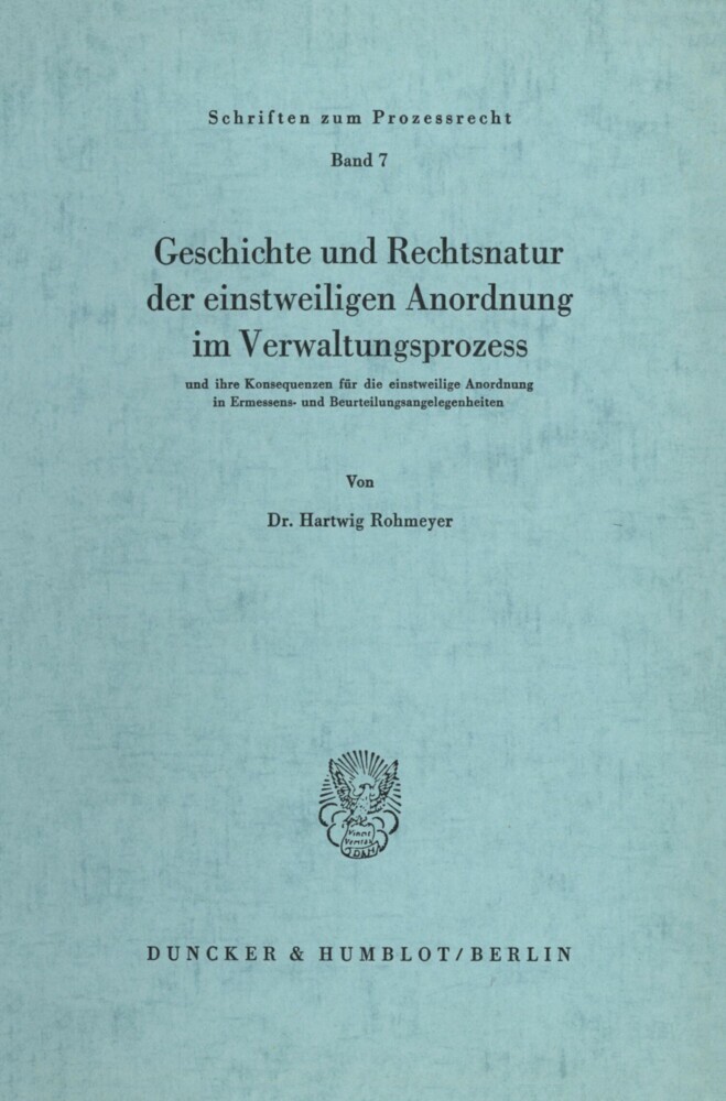 Geschichte und Rechtsnatur der einstweiligen Anordnung im Verwaltungsprozess main product photo