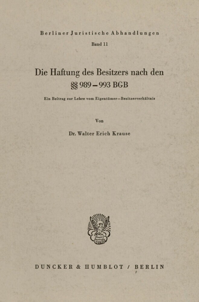 Die Haftung des Besitzers nach den §§ 989 - 993 BGB. main product photo