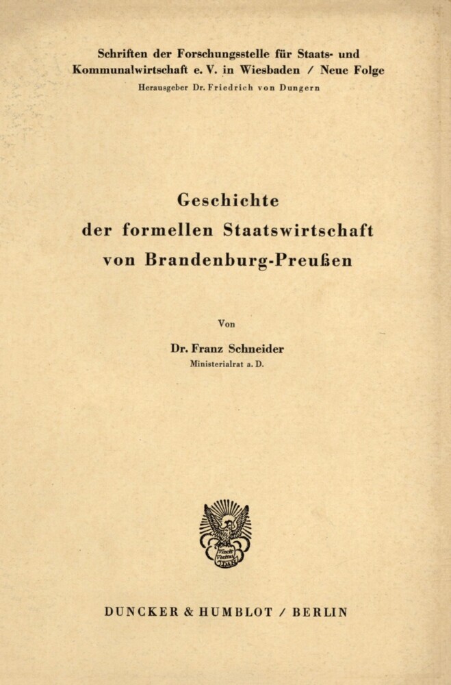 Geschichte der formellen Staatswirtschaft von Brandenburg - Preußen. main product photo