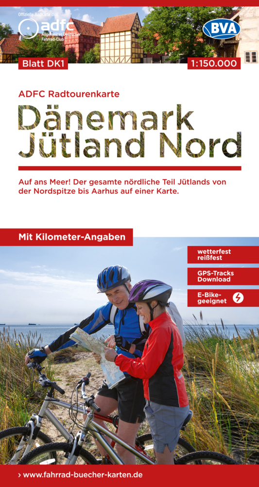 ADFC-Radtourenkarte DK1 Dänemark/Jütland Nord 1:150.000, reiß- und wetterfest, E-Bike geeignet, GPS-Tracks Download, mit Bett+Bike Symbolen, mit Kilometer-Angaben main product photo