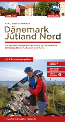 ADFC-Radtourenkarte DK1 Dänemark/Jütland Nord 1:150.000, reiß- und wetterfest, E-Bike geeignet, GPS-Tracks Download, mit Bett+Bike Symbolen, mit Kilometer-Angaben