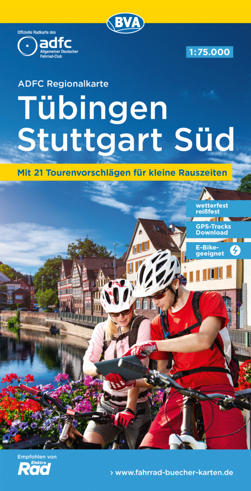 ADFC-Regionalkarte Tübingen - Stuttgart Süd, 1:75.000, reiß- und wetterfest,mit kostenlosem GPS-Download der Touren via BVA-website oder Karten-App main product photo