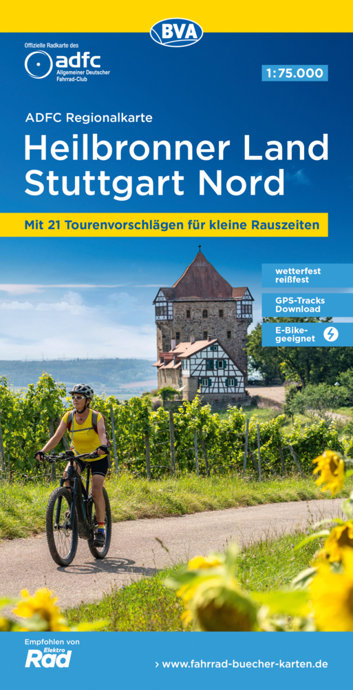 ADFC-Regionalkarte Heilbronner Land - Stuttgart Nord 1:75.000, reiß- und wetterfest, mit kostenlosem GPS-Download der Touren via BVA-website oder Karten-App main product photo