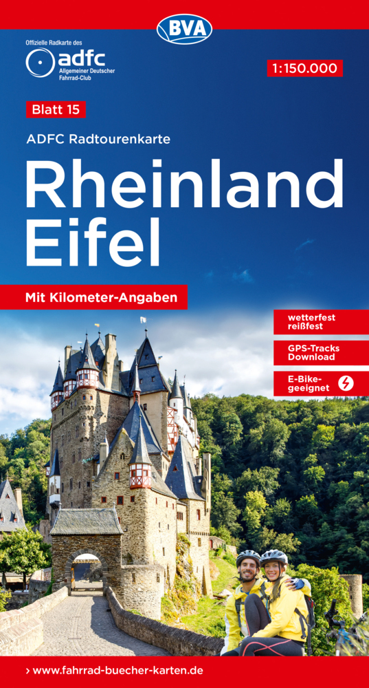 ADFC-Radtourenkarte 15 Rheinland /Eifel 1:150.000, reiß- und wetterfest, E-Bike geeignet, GPS-Tracks Download, mit Bett+Bike Symbolen, mit Kilometer-Angaben main product photo