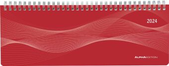 Tisch-Querkalender Profi rot 2024 - Büro-Planer 29,7x10,5 cm - Tisch-Kalender - 1 Woche 2 Seiten - Ringbindung - Alpha Edition