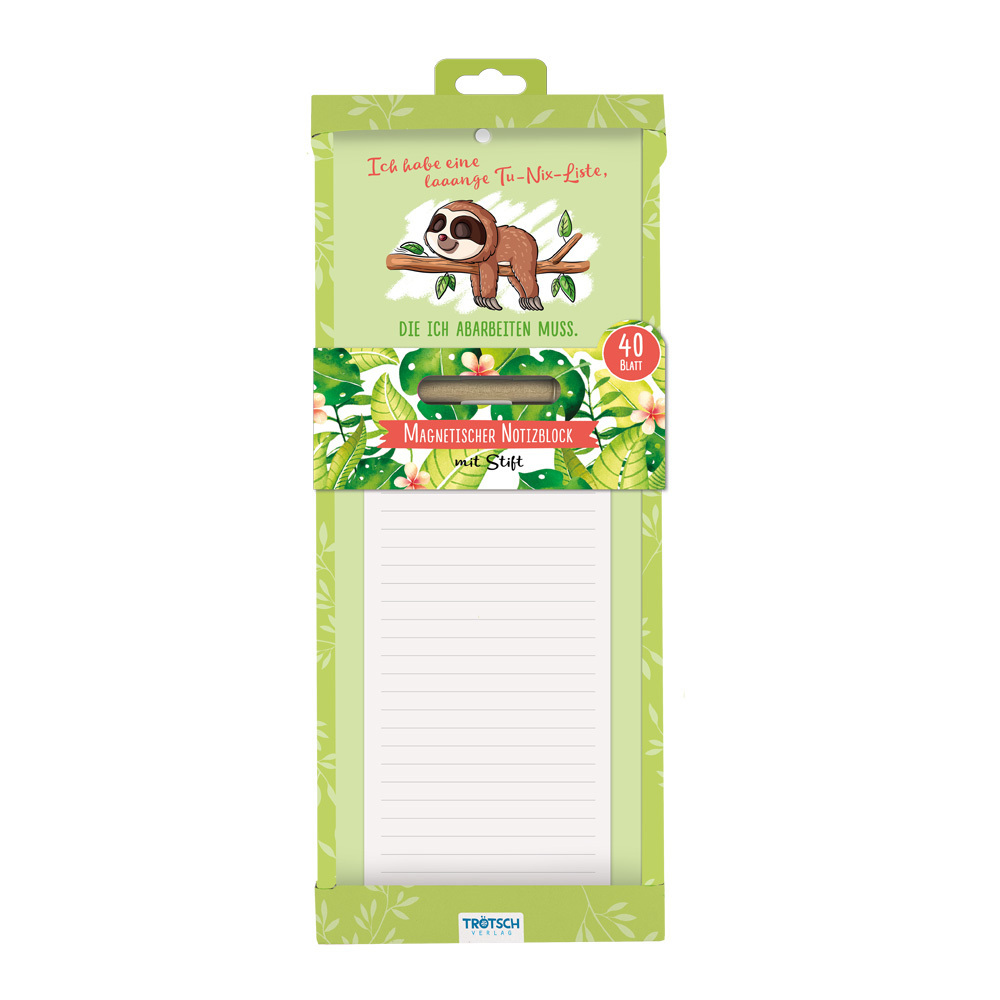Trötsch Notizblock mit Stift und Magnet Faultier main product photo
