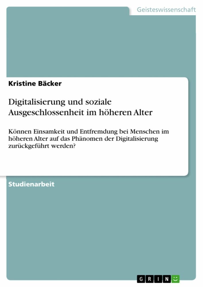 Digitalisierung und soziale Ausgeschlossenheit im höheren Alter main product photo