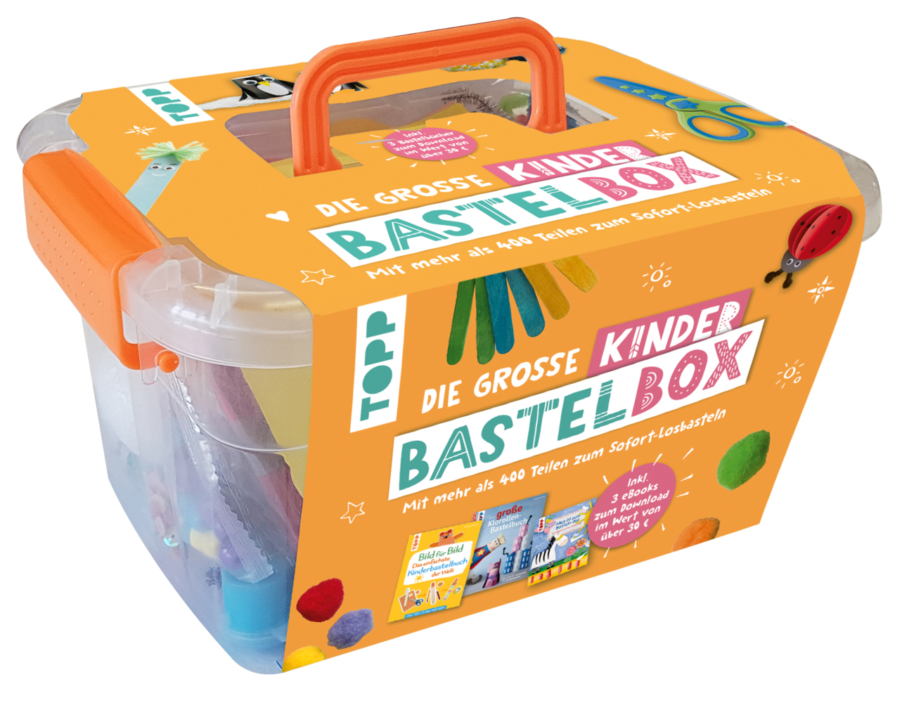 Die große Kinderbastelbox. Inkl. 3 Bastelbücher zum Downloaden. Mit Material und Anleitungen für lustige Bastelprojekte main product photo