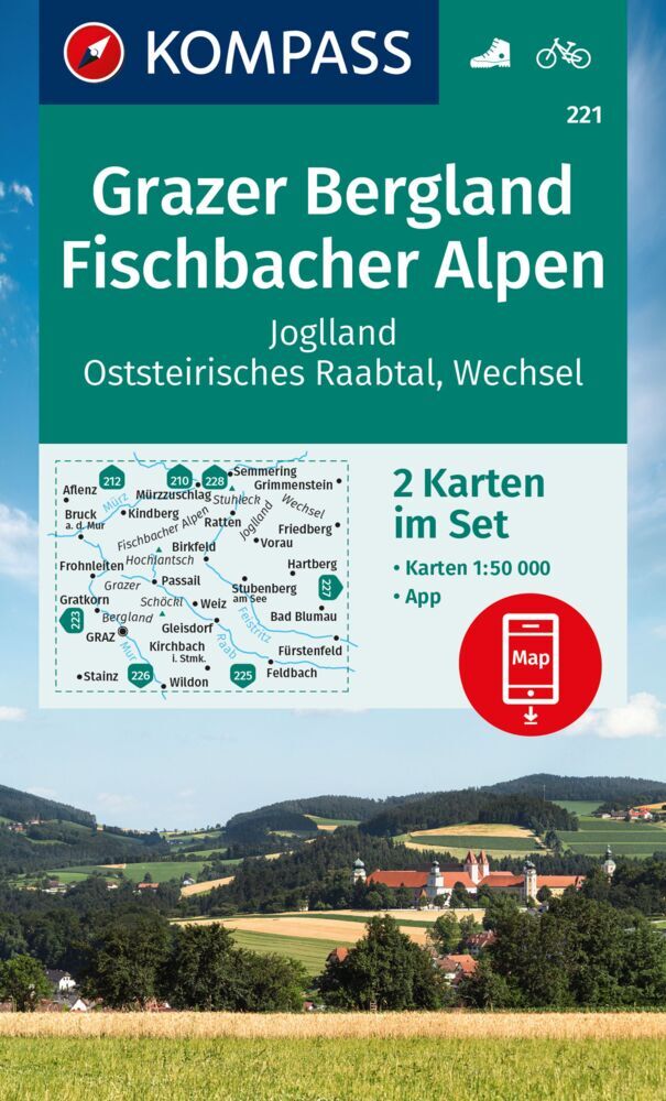KOMPASS Wanderkarten-Set 221 Grazer Bergland, Fischbacher Alpen (2 Karten) 1:50.000 main product photo
