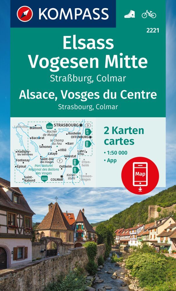 KOMPASS Wanderkarten-Set 2221 Elsass, Vogesen Mitte, Alsace, Vosges du Centre (2 Karten) 1:50.000 main product photo