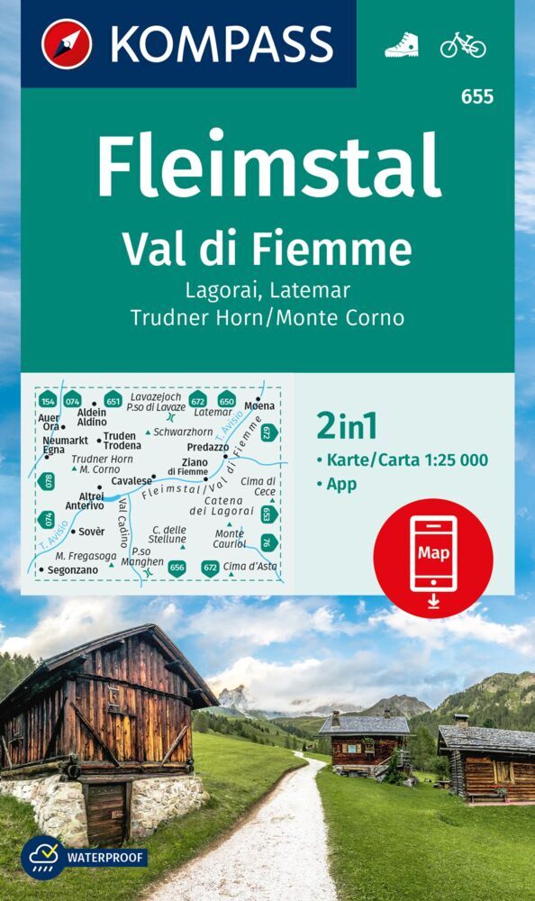 KOMPASS Wanderkarte 655 Fleimstal / Val di Fiemme, Lagorai, Latemar, Trudner Horn, Monte Corno 1:25.000 main product photo