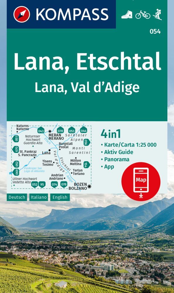 KOMPASS Wanderkarte 054 Lana, Etschtal / Lana, Val d´Adige 1:25.000 main product photo