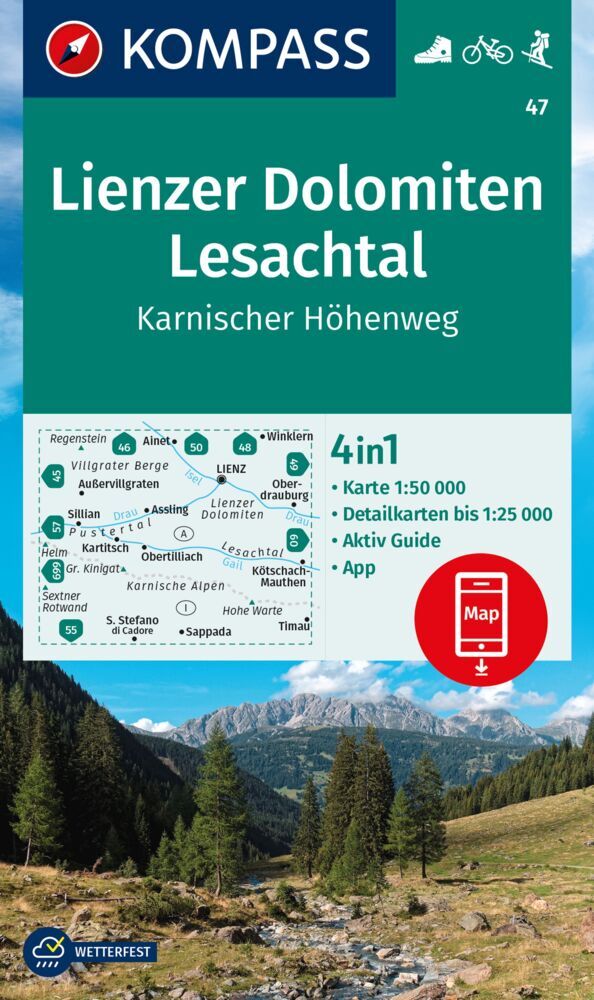 KOMPASS Wanderkarte 47 Lienzer Dolomiten, Lesachtal, Karnischer Höhenweg 1:50.000 main product photo