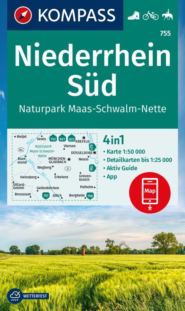 KOMPASS Wanderkarte 755 Niederrhein Süd, Naturpark Maas-Schwalm-Nette 1:50.000 main product photo